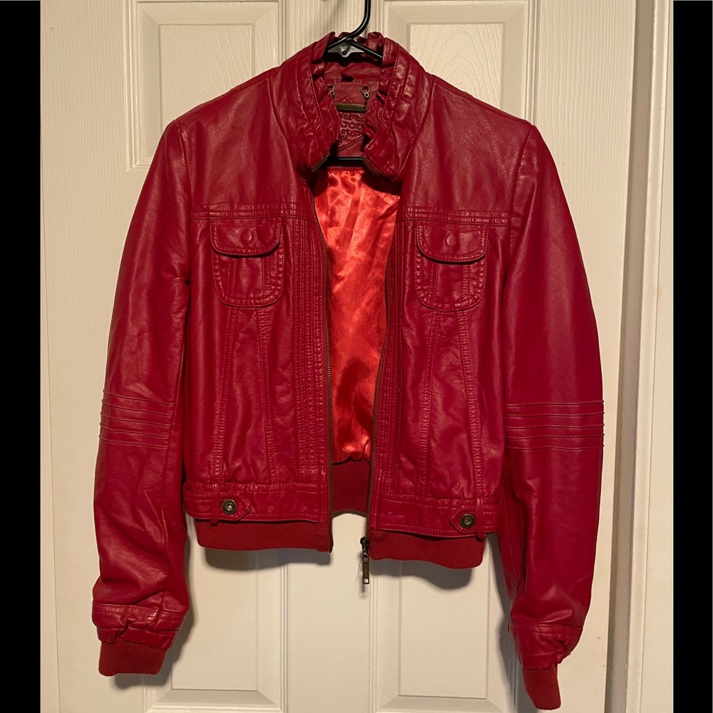 Faux leather bomber jacket